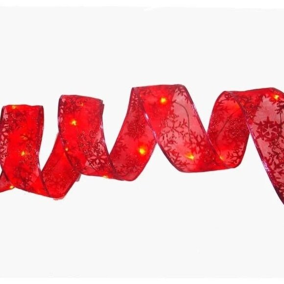 12 ft. Pre-Lit LED Red Ribbon Garland NEW - Picture 2 of 6